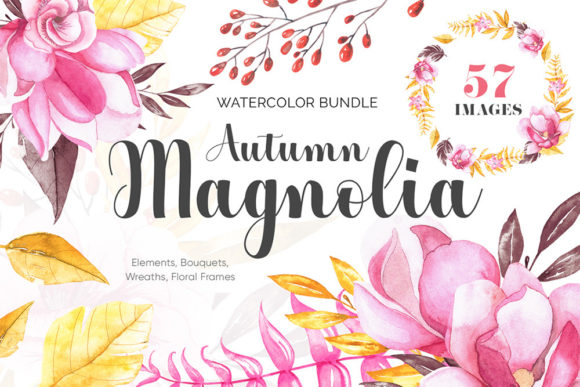 Autumn Magnolia Watercolor Bundle: A Designer's Delight