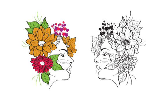 Beautiful Girl Flowers Line Art: A Delicate Blend of Elegance and Simplicity