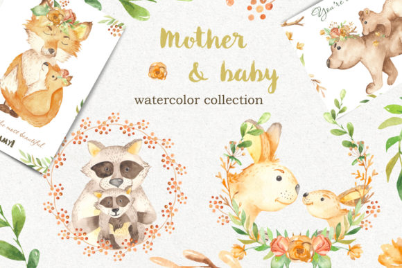 Charming Mother and Baby Animals Watercolor: A Versatile Art Collection for Modern Creatives