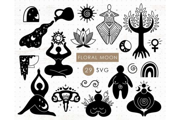 Embrace the Mystical: Wiccan Spiral Goddess Female and Celestial Goddess Clipart Bundle
