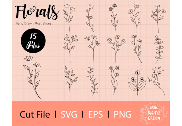 Florals Bundle: Hand-Drawn, 15 SVG and PNG Files