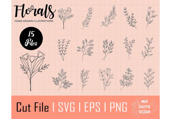 Hand-Drawn Floral Design Assets for Creative Projects