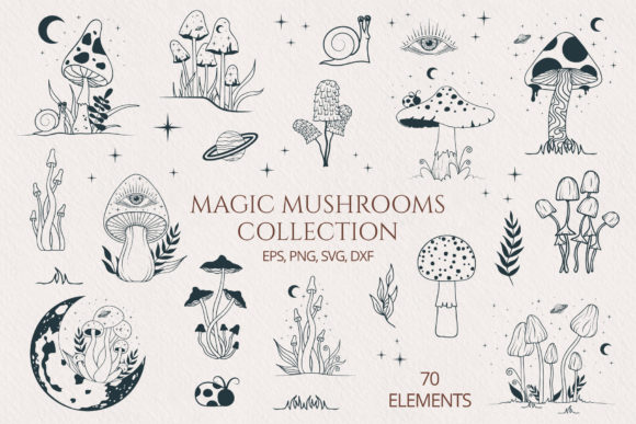 Hand Drawn Magic Mushrooms Collection