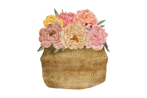 Watercolor Flower Bouquet with Basket: A Versatile and Charming Floral Illustration